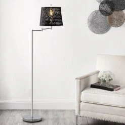 Safavieh Berman 60" Modern Swing Arm Floor Lamp - Black/Chrome -Safavieh Furniture GUEST 6d396c0d 02b2 4def 8ec4 2ddfbed7f88c