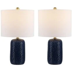 Safavieh Huxley 22-inch Navy Blue Ceramic Table Lamp (Set of 2)