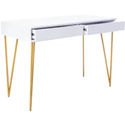 Safavieh Pine Contemporary 2-Drawer Desk with Gold Hairpin Legs -Safavieh Furniture GUEST 719e0868 e910 4ff2 9268 cdce3cba3e6f