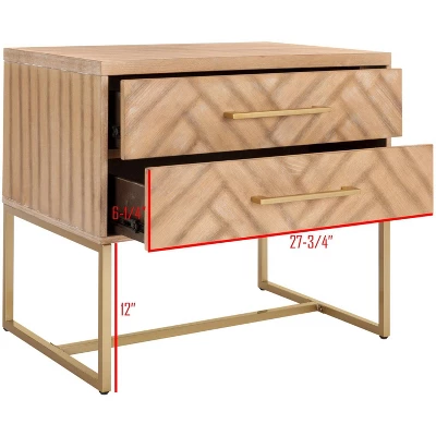 Safavieh Couture Estelle Nightstand - Modern Oak and Brass 2-Drawer Side Table 9 Safavieh Couture Estelle Nightstand - Modern Oak and Brass 2-Drawer Side Table - Image 7