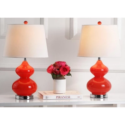 Safavieh Eva Double Gourd Glass Table Lamps - Blood Orange (Set of 2) 5 Safavieh Eva Double Gourd Glass Table Lamps - Blood Orange (Set of 2) - Image 3