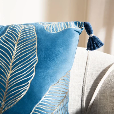 Safavieh Darlia Decorative Pillow - Dark Blue and Gold Feather Design, 18" x 18" 4 Safavieh Darlia Decorative Pillow - Dark Blue and Gold Feather Design, 18" x 18" - Image 2