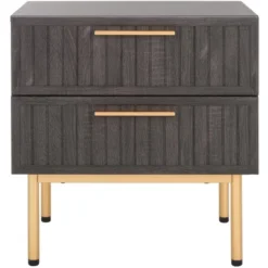 Safavieh Axelle 2-Drawer Nightstand in Walnut and Black Metal -Safavieh Furniture GUEST 74712ab8 2f63 4f0d a728 f268e4cf31f4