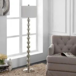Safavieh Cace Floor Lamp in Satin Nickel and Ivory