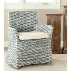 Safavieh Cabana Rattan Arm Chair in Grey White Wash