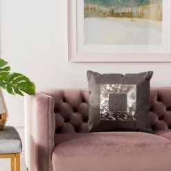 Safavieh Grayer Metallic Cowhide Pillow - Grey & Silver, 20" x 20"