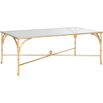 Safavieh Maurice Gold Coffee Table with Tempered Glass Top 4 Safavieh Maurice Gold Coffee Table with Tempered Glass Top - Image 2