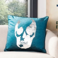 Safavieh Romey Skull Throw Pillow - Dark Green - 20" x 20"