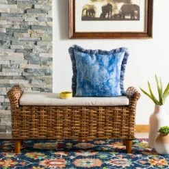 Safavieh Kayden Blue and Cream Fringed Throw Pillow - 16" x 16"