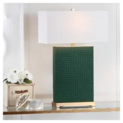 Safavieh Joyce 27.8" Dark Green Faux Woven Leather Table Lamp - Set of 2 -Safavieh Furniture GUEST 82b6c8f7 f7e3 49bf ad32 207956e3df93