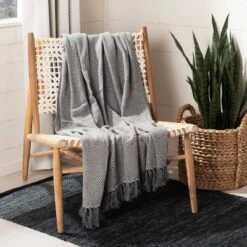 Safavieh Amada Cotton Throw Blanket - Grey Chevron 50" x 70"