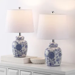 Safavieh Sandra 20" Ceramic Table Lamp (Set of 2) - White/Blue -Safavieh Furniture GUEST 85478e82 133c 4446 a7ee a17a47aed03b