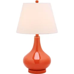 Safavieh Amy Gourd 24-Inch Orange Glass Table Lamp with Cream Shade
