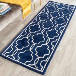 Safavieh Jennie Quatrefoil Hand-Tufted Wool Runner Rug, 2'3" x 9', Dark Blue/Ivory -Safavieh Furniture GUEST 85baef87 9e4d 422d 8861 104d5660a25f