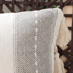 Safavieh Samerin 12x20 Decorative Pillow - Grey and White Tassel Design -Safavieh Furniture GUEST 8642b7e8 7820 4b35 ba19 ac72dd23f4ef