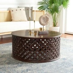 Safavieh Kaydix Round Coffee Table in Mango Wood