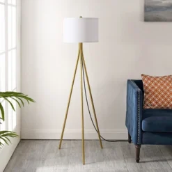 Safavieh Galilea 61-inch Gold Iron Tripod Floor Lamp with Cotton Shade