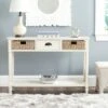 Safavieh Winifred White Console Table with Wicker Baskets and Storage