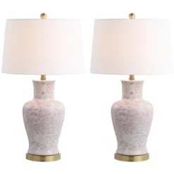 Safavieh Calli Table Lamp (Set of 2) - 28" Pink & White Ceramic Lighting