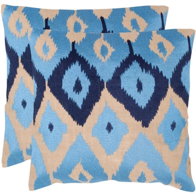 Safavieh Jay 18-inch Indigo Ikat Decorative Throw Pillows - Set of 2 3 Safavieh Jay 18-inch Indigo Ikat Decorative Throw Pillows - Set of 2