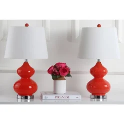 Safavieh Eva Double Gourd Glass Table Lamps - Blood Orange (Set of 2)