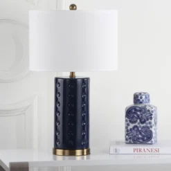 Safavieh Roxanne Navy Ceramic Table Lamp (Set of 2) with Cotton Shades -Safavieh Furniture GUEST 93766016 9c56 40f3 a05c aed70c143554