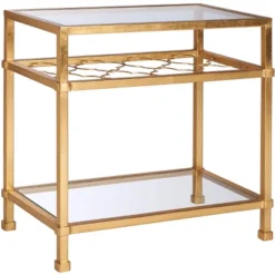 Safavieh Hanzel Gold Leaf Glass Side Table with Quatrefoil Shelf -Safavieh Furniture GUEST 972a5b44 da8a 4946 a4cd 2609a0c3ad08