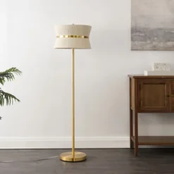 Safavieh Kora 2-Light 55-63" Adjustable Floor Lamp - Bleached Natural & Brass -Safavieh Furniture GUEST 99b94617 66e8 48c4 8032 7d53ff69026b