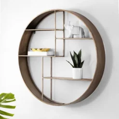 Safavieh Elewen 36-Inch Round Iron Wall Shelf in Brown