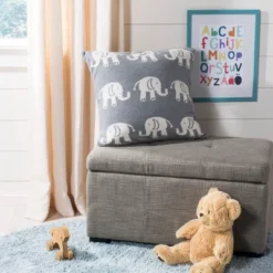 Safavieh Elliot Knit Elephant Motif Cotton Pillow - Light Grey/Natural