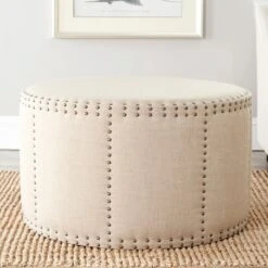 Safavieh Sherri Round Cocktail Ottoman with Designer Nail Head Trim