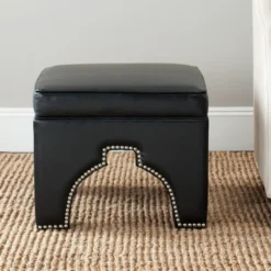Safavieh Grant Ottoman with Silver Nail Heads - Black