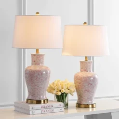 Safavieh Calli Table Lamp (Set of 2) - 28" Pink & White Ceramic Lighting -Safavieh Furniture GUEST a057c65e 79ce 4fc5 9a2e 588a9e744c28