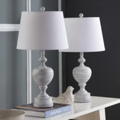 Safavieh Alban 27-Inch White Polyresin Table Lamp Set (Set of 2)