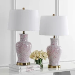 Safavieh Calli Table Lamp (Set of 2) - 28" Pink & White Ceramic Lighting -Safavieh Furniture GUEST a2e504af 1d95 48d9 b2a6 b2166bdb68b1