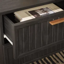 Safavieh Axelle 2-Drawer Nightstand in Walnut and Black Metal