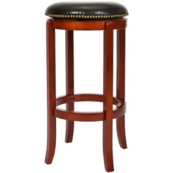 Safavieh Ellwood Swivel Counter Stool in Light Cherry and Black Leather