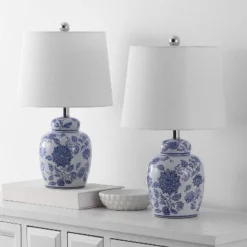 Safavieh Sandra 20" Ceramic Table Lamp (Set of 2) - White/Blue -Safavieh Furniture GUEST a5ddbfb5 7f43 4054 9670 902167043d72