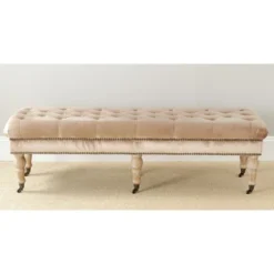 Safavieh Barney Tufted Bench with Brass Nail Heads and Oak Legs