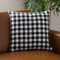 Safavieh Autumn Gingham 18x18 Modern Farmhouse Throw Pillow - Beige/Black