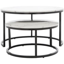 Safavieh Peppino Round Nesting Coffee Table Set - White Faux Marble -Safavieh Furniture GUEST ab9e7e19 d7a9 43bb a497 a04cc04bd1f8
