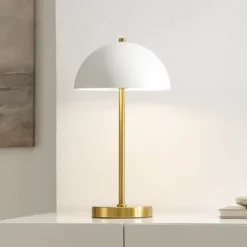 Safavieh Goldie 18.5-Inch Table Lamp - Brass and White Mid-Century Design -Safavieh Furniture GUEST abda4049 b17e 4976 86fb 9e2f14bc0b39