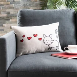 Safavieh Kitty Love Decorative Pillow - Cream/Red (12" x 18")
