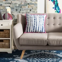 Safavieh Atalia 16-inch Pink and Navy Pom-Pom Decorative Throw Pillow