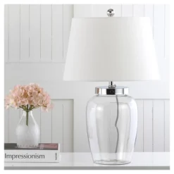 Safavieh Evan 22.5" Fillable Glass Table Lamp - Clear with Cotton Shade