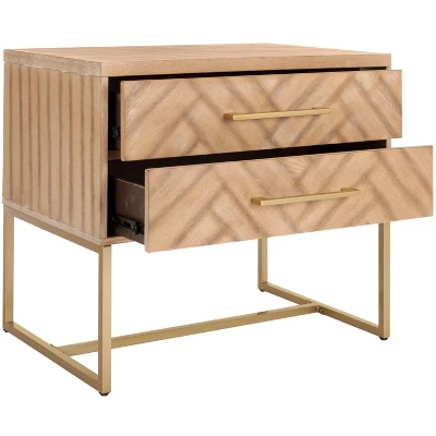 Safavieh Couture Estelle Nightstand - Modern Oak and Brass 2-Drawer Side Table 4 Safavieh Couture Estelle Nightstand - Modern Oak and Brass 2-Drawer Side Table - Image 2