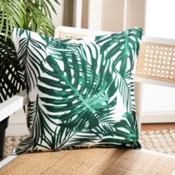 Safavieh Andala Green and White Tropical Fern Throw Pillow - 18" x 18"