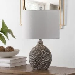 Safavieh Breeda Ceramic Table Lamp in Ivory with White Drum Shade