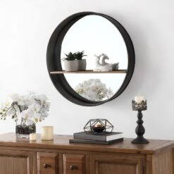 Safavieh Bonni Mirror in Black with Integrated Display Shelf
