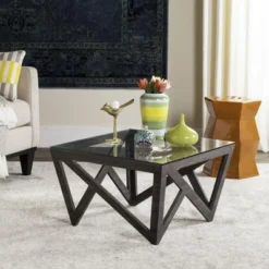 Safavieh Radley Coffee Table in Dark Grey with Glass Top